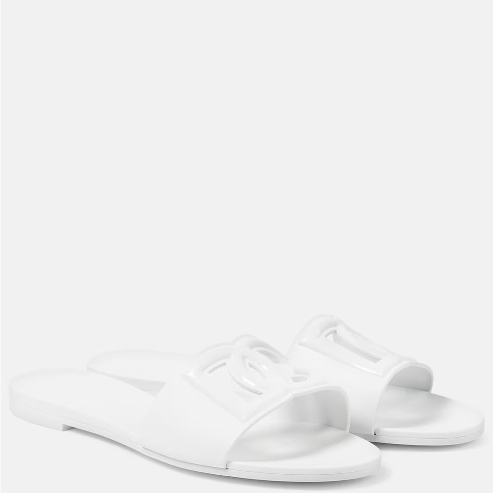 Dolce & Gabbana White Logo Slide Sandals